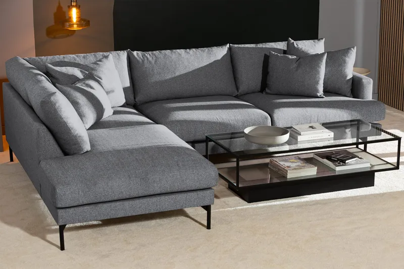 Menard 4-seters Venstrevendt Dyp L-formet Sjeselongsofa i Stoff - Grå - Møbler - Sofaer - Sofaer med sjeselong - 4 seters sofa med divan