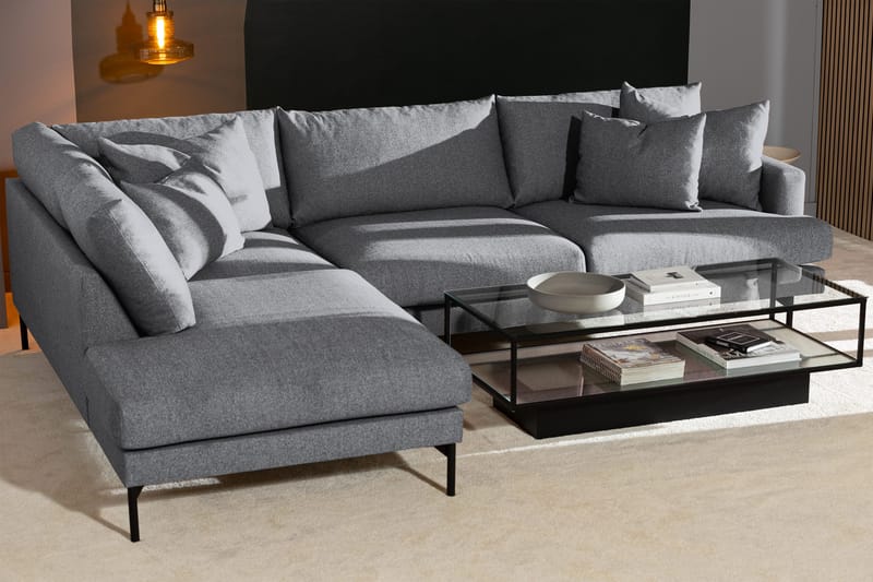 Menard 4-seters Venstrevendt Dyp L-formet Sjeselongsofa i Stoff - Grå - Møbler - Sofaer - Sofaer med sjeselong - 4 seters sofa med divan
