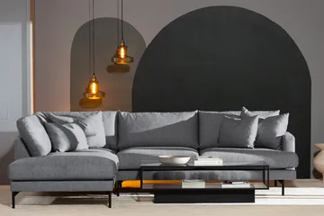 Menard 4-seters Venstrevendt Dyp L-formet Sjeselongsofa i Stoff - Grå - Møbler - Sofaer - Sofaer med sjeselong - 4 seters sofa med divan