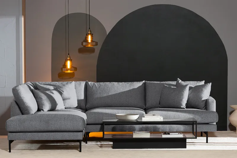 Menard 4-seters Venstrevendt Dyp L-formet Sjeselongsofa i Stoff - Grå - Møbler - Sofaer - Sofaer med sjeselong - 4 seters sofa med divan