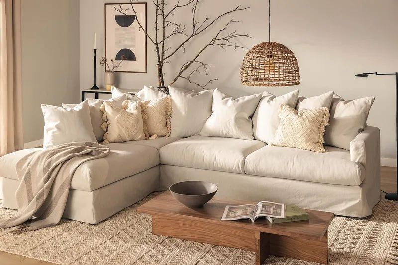 Menard 4-seters Venstrevendt L-formet Sjeselongsofa i Stoff - Lys grå - Møbler - Sofaer - Sofaer med sjeselong - 4 seters sofa med divan