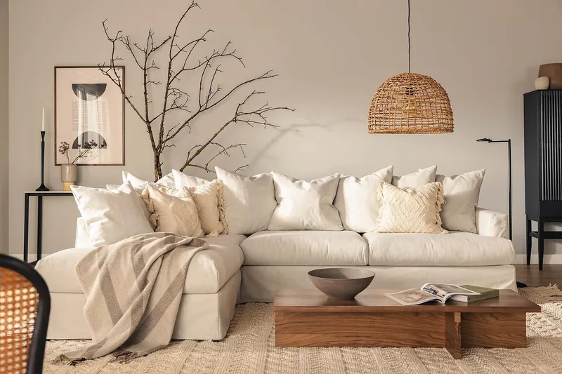 Menard 4-seters Venstrevendt L-formet Sjeselongsofa i Stoff - Lys grå - Møbler - Sofaer - Sofaer med sjeselong - 4 seters sofa med divan