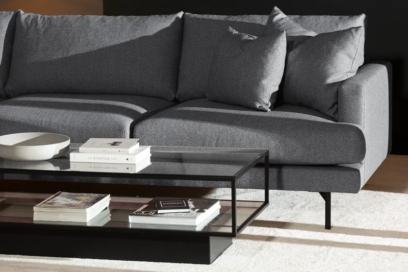 Menard 4-seters Venstrevendt Dyp L-formet Sjeselongsofa i Stoff - Mørk grå - Møbler - Sofaer - Sofaer med sjeselong - 4 seters sofa med divan