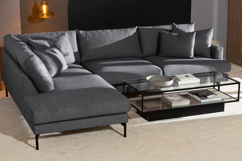 Menard 4-seters Venstrevendt Dyp L-formet Sjeselongsofa i Stoff - Mørk grå - Møbler - Sofaer - Sofaer med sjeselong - 4 seters sofa med divan