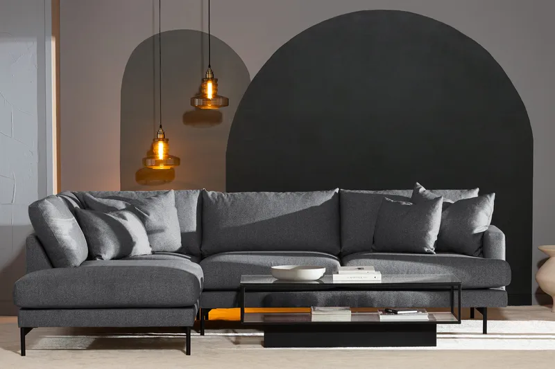 Menard 4-seters Venstrevendt Dyp L-formet Sjeselongsofa i Stoff - Mørk grå - Møbler - Sofaer - Sofaer med sjeselong - 4 seters sofa med divan