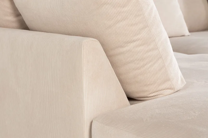 Menard 4-seters venstrevendt L-formet dyp sjeselongsofa i kordfløyel - Beige - Møbler - Sofaer - Sofaer med sjeselong - 4 seters sofa med divan