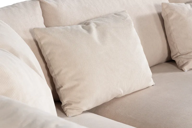 Menard 4-seters venstrevendt L-formet dyp sjeselongsofa i kordfløyel - Beige - Møbler - Sofaer - Sofaer med sjeselong - 4 seters sofa med divan