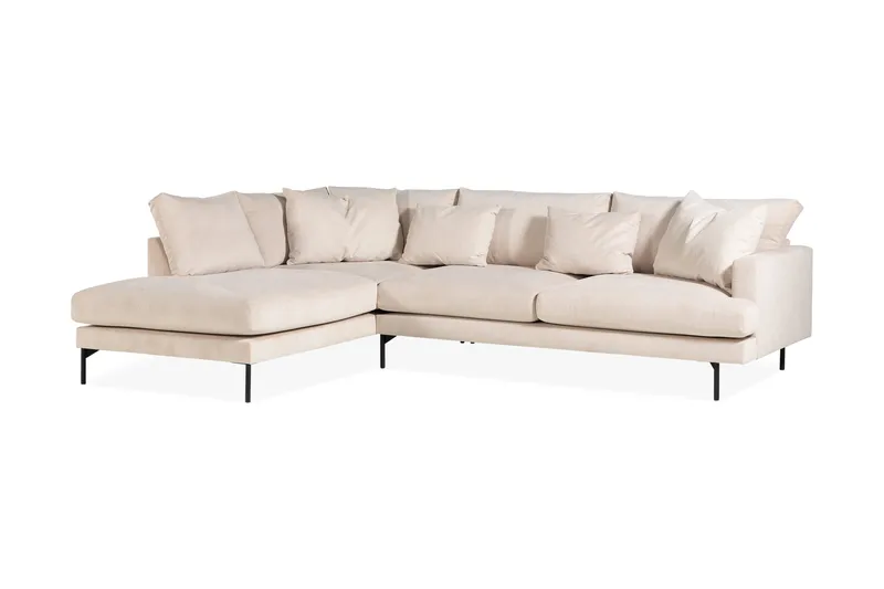 Menard 4-seters venstrevendt L-formet dyp sjeselongsofa i kordfløyel - Beige - Møbler - Sofaer - Sofaer med sjeselong - 4 seters sofa med divan