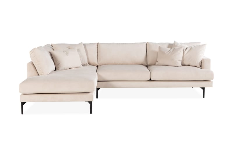 Menard 4-seters venstrevendt L-formet dyp sjeselongsofa i kordfløyel - Beige - Møbler - Sofaer - Sofaer med sjeselong - 4 seters sofa med divan