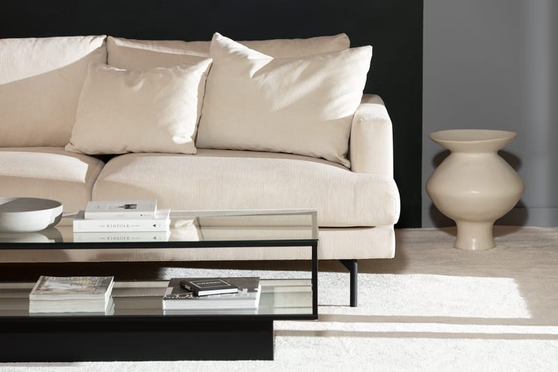 Menard 4-seters venstrevendt L-formet dyp sjeselongsofa i kordfløyel - Beige - Møbler - Sofaer - Sofaer med sjeselong - 4 seters sofa med divan
