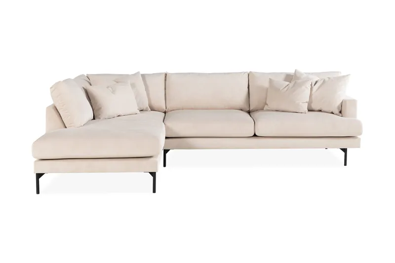 Menard 4-seters Venstrevendt L-formet Sjeselongsofa + Fotskammel i Manchester - Beige - Møbler - Sofaer - Sofaer med sjeselong - 3 seters sofa med divan