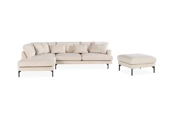 Menard 4-seters Venstrevendt L-formet Sjeselongsofa + Fotskammel i Manchester - Beige - Møbler - Sofaer - Sofaer med sjeselong - 3 seters sofa med divan