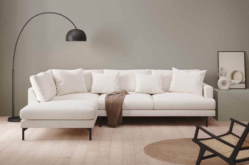 Menard 4-seters Venstrevendt L-formet Sjeselongsofa i Bouclé - Hvit - Møbler - Sofaer - Sofaer med sjeselong - 4 seters sofa med divan