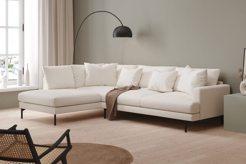 Menard 4-seters Venstrevendt L-formet Sjeselongsofa i Bouclé - Hvit - Møbler - Sofaer - Sofaer med sjeselong - 4 seters sofa med divan
