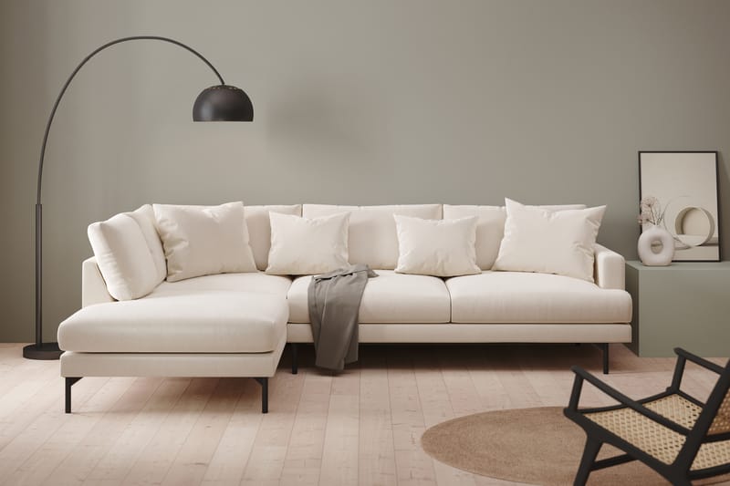 Menard 4-seters Venstrevendt L-formet Sjeselongsofa i Fløyel - Kremhvit - Møbler - Sofaer - Sofaer med sjeselong - 4 seters sofa med divan