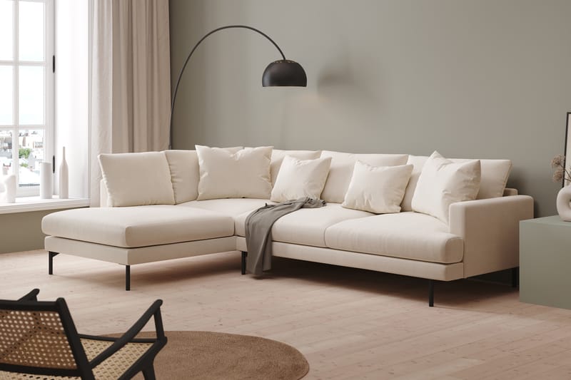 Menard 4-seters Venstrevendt L-formet Sjeselongsofa i Fløyel - Kremhvit - Møbler - Sofaer - Sofaer med sjeselong - 4 seters sofa med divan