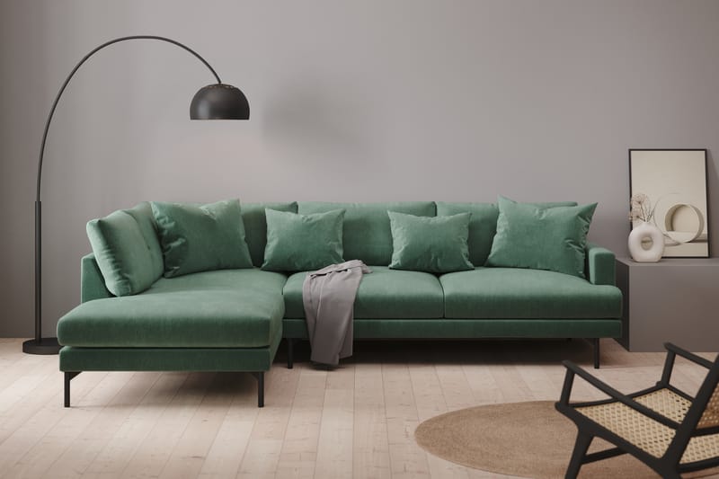 Menard 4-seters Venstrevendt L-formet Sjeselongsofa i Fløyel - Mørk grønn - Møbler - Sofaer - Sofaer med sjeselong - 4 seters sofa med divan