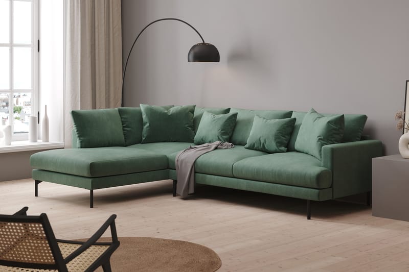 Menard 4-seters Venstrevendt L-formet Sjeselongsofa i Fløyel - Mørk grønn - Møbler - Sofaer - Sofaer med sjeselong - 4 seters sofa med divan