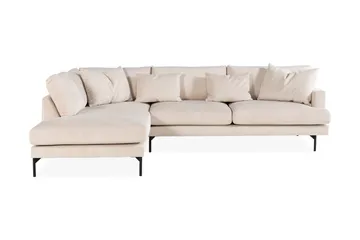 Menard 4-seters Venstrevendt L-formet Sjeselongsofa i Manchester med 2 Nakkeputer - Beige - Møbler - Sofaer - Sofaer med sjeselong - 4 seters sofa med divan