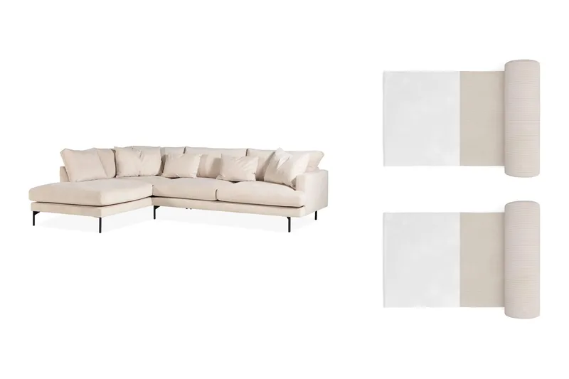 Menard 4-seters Venstrevendt L-formet Sjeselongsofa i Manchester med 2 Nakkeputer, Beige