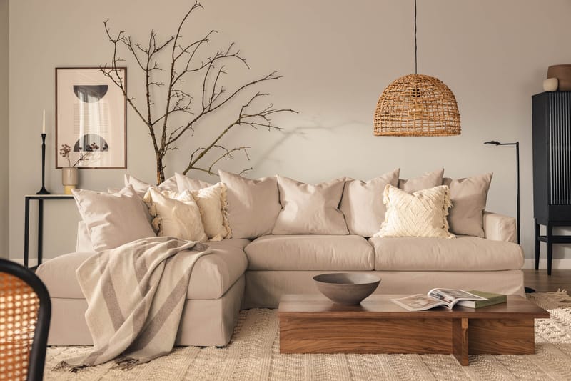 Menard 4-seters Venstrevendt L-formet Sjeselongsofa i Stoff - Beige - Møbler - Sofaer - Sofaer med sjeselong - 4 seters sofa med divan