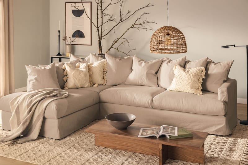 Menard 4-seters Venstrevendt L-formet Sjeselongsofa i Stoff - Beige - Møbler - Sofaer - Sofaer med sjeselong - 4 seters sofa med divan