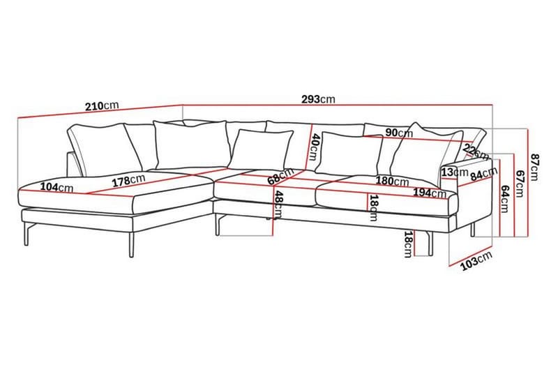 Menard 4-seters Venstrevendt L-formet Sjeselongsofa i Stoff - Grå - Møbler - Sofaer - Sofaer med sjeselong - 4 seters sofa med divan