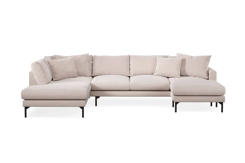 Menard 4-seters Venstrevendt Stor U-formet Dyp Large Sofa med Divan og Sjeselong i Fløyel, Beige