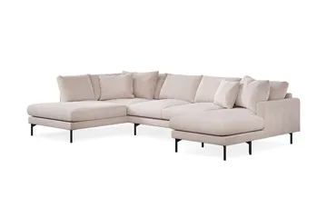 Menard 4-seters Venstrevendt Stor U-formet Dyp Large Sofa med Divan og Sjeselong i Fløyel - Beige - Møbler - Sofaer - Sofaer med sjeselong - 4 seters sofa med divan