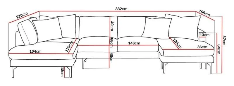 Menard 4-seters Venstrevendt Stor U-formet Dyp Large Sofa med Divan og Sjeselong i Manchester - Brun - Møbler - Sofaer - Sofaer med sjeselong - 4 seters sofa med divan