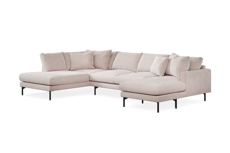Menard 4-seters Venstrevendt U-formet Large Sofa med Divan og Sjeselong i Fløyel - Beige - Møbler - Sofaer - Sofaer med sjeselong - 4 seters sofa med divan