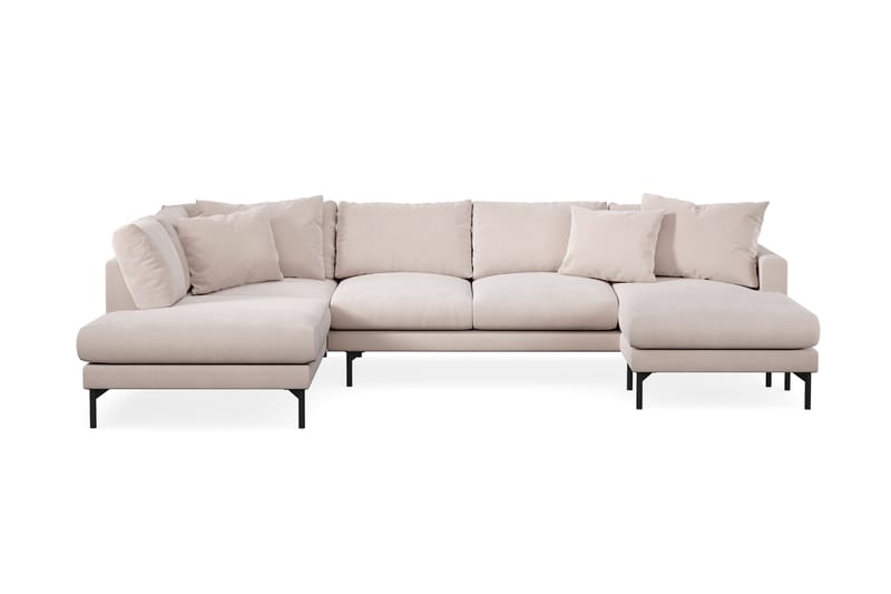 Menard 4-seters Venstrevendt U-formet Large Sofa med Divan og Sjeselong i Fløyel - Beige - Møbler - Sofaer - Sofaer med sjeselong - 4 seters sofa med divan