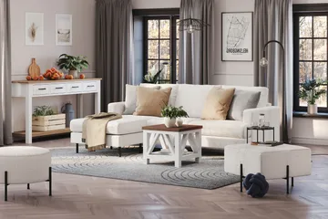 Menard Compact 3-seters Venstrevendt L-formet Divansofa i Bouclé - Hvit - Møbler - Sofaer - Sofaer med sjeselong - 3 seters sofa med divan