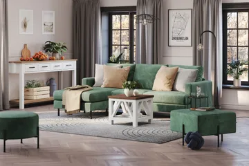 Menard Compact 3-seters Venstrevendt L-formet Divansofa i Fløyel - Mørk grønn - Møbler - Sofaer - Sofaer med sjeselong - 3 seters sofa med divan