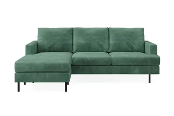 Menard Compact 3-seters Venstrevendt L-formet Divansofa i Fløyel - Mørk grønn - Møbler - Sofaer - Sofaer med sjeselong - 3 seters sofa med divan