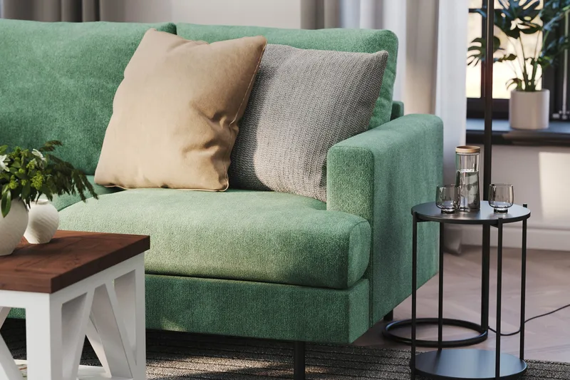 Menard Compact 3-seters Venstrevendt L-formet Divansofa i Fløyel - Mørk grønn - Møbler - Sofaer - Sofaer med sjeselong - 3 seters sofa med divan