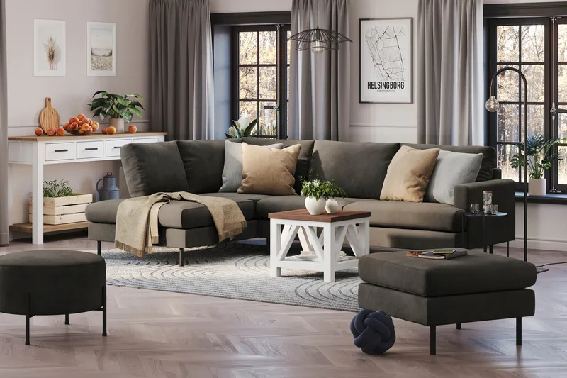 Menard Compact 4-seters Venstrevendt L-formet Sjeselongsofa i Manchester - Mørk grå - Møbler - Sofaer - Sofaer med sjeselong - 4 seters sofa med divan