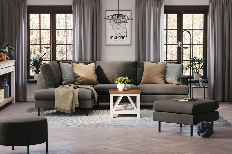 Menard Compact 4-seters Venstrevendt L-formet Sjeselongsofa i Manchester - Mørk grå - Møbler - Sofaer - Sofaer med sjeselong - 4 seters sofa med divan