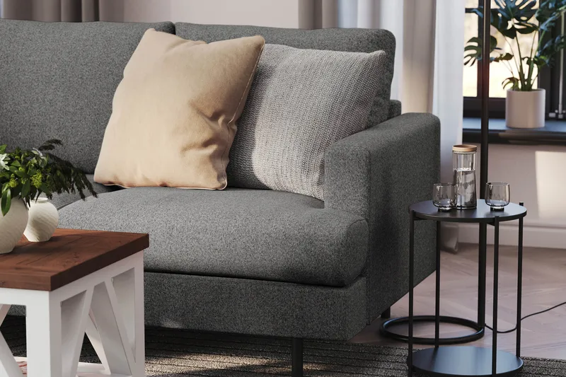 Menard Compact 4-seters Venstrevendt L-formet Sjeselongsofa i Stoff - Mørk grå - Møbler - Sofaer - Sofaer med sjeselong - 4 seters sofa med divan