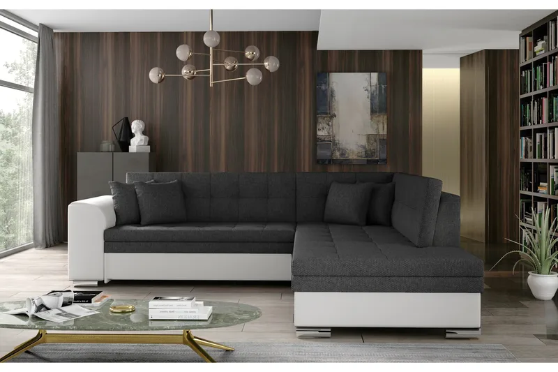 Moclino Sofa med Sjeselong Høyre, Grå/Hvit