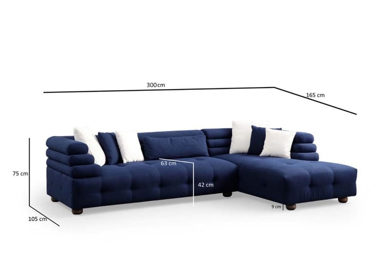 Namarta 4-seters Sofa med Divan - Mørkeblå - Møbler - Sofaer - Sofaer med sjeselong - 4 seters sofa med divan