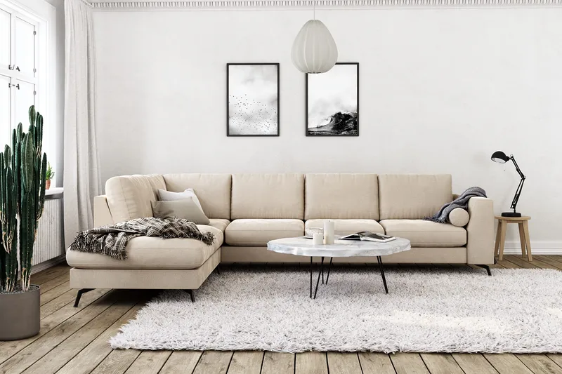 Ocean Lyx 4-seter Venstrevendt L-formet Sjeselongsofa i Fløyel - Beige - Møbler - Sofaer - Sofaer med sjeselong - 4 seters sofa med divan