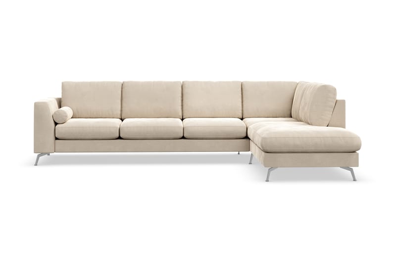 Ocean Lyx 4-seters Høyrevendt L-formet Sjeselongsofa i Fløyel - Beige - Møbler - Sofaer - Sofaer med sjeselong - 4 seters sofa med divan