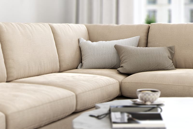 Ocean Lyx 4-seters Høyrevendt L-formet Sjeselongsofa i Fløyel - Beige - Møbler - Sofaer - Sofaer med sjeselong - 4 seters sofa med divan