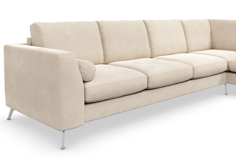Ocean Lyx 4-seters Høyrevendt L-formet Sjeselongsofa i Fløyel - Beige - Møbler - Sofaer - Sofaer med sjeselong - 4 seters sofa med divan