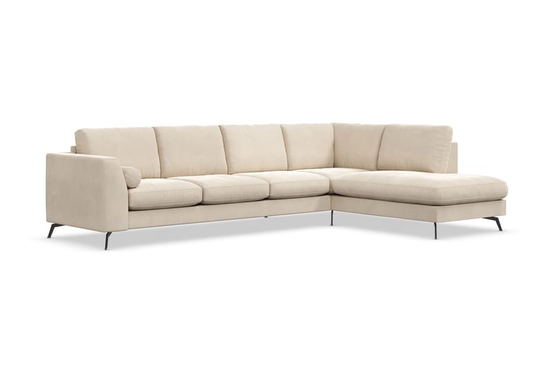 Ocean Lyx 4-seters Høyrevendt L-formet Sjeselongsofa i Fløyel - Beige - Møbler - Sofaer - Sofaer med sjeselong - 4 seters sofa med divan