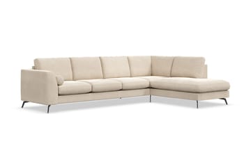 Ocean Lyx 4-seters Høyrevendt L-formet Sjeselongsofa i Fløyel - Beige - Møbler - Sofaer - Sofaer med sjeselong - 4 seters sofa med divan