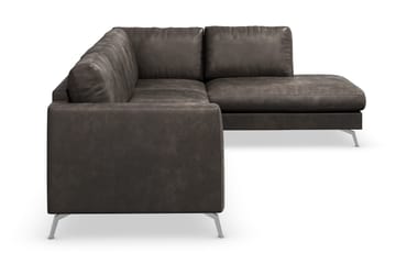 Ocean Lyx 4-seters Høyrevendt L-formet Sjeselongsofa i Kunstlær - Mørk grå - Møbler - Sofaer - Sofaer med sjeselong - 4 seters sofa med divan