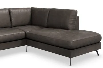 Ocean Lyx 4-seters Høyrevendt L-formet Sjeselongsofa i Kunstlær - Mørk grå - Møbler - Sofaer - Sofaer med sjeselong - 4 seters sofa med divan