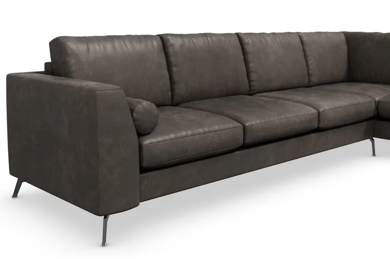 Ocean Lyx 4-seters Høyrevendt L-formet Sjeselongsofa i Kunstlær - Mørk grå - Møbler - Sofaer - Sofaer med sjeselong - 4 seters sofa med divan